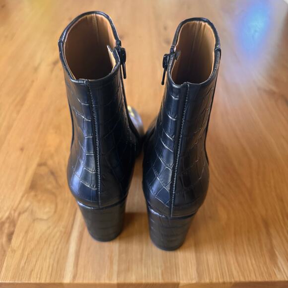 Sezane Lea Ankle Leather Boots in Black Crocodile Size 39 US 8 - Picture 9 of 14